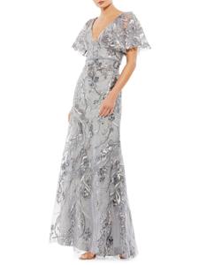 Платье-труба с пайетками и рукавами-бабочками Mac Duggal, цвет Platinum