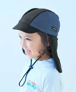 Детская плавательная шапочка с защитой от УФ-излучения и солнца (с ремешком под подбородком) - весна-лето 2025 Devirock, цвет 001-Black-Blue Gray