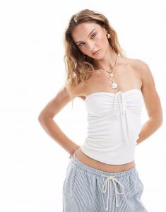 Топ-труба Hollister с завязкой спереди и халтер-воротником белого цвета