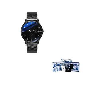 KANGOL Мужские часы с кварцевым механизмом и металлическим ремешком, черный циферблат