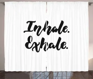 Штора ABAKUHAUS Вдох-Выдох в деревенском стиле, с цитатой Кисть-тушь, универсальная тесьма для гостиной с петлями и крючками, 280 x 225 см, белая и черная Abakuhaus