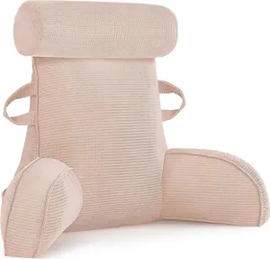 Подушка для спины и чтения на кровать и диван с съемным валиком для шеи, большая с подлокотниками, идеальная опора для чтения, просмотра ТВ, отдыха, работы, игр, цвет hellbeige