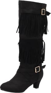 Женские высокие сапоги до колена из замши с массивным каблуком-шпилькой, длинные сапоги с круглым носком и пряжкой, стильные западные сапоги Generic, Black