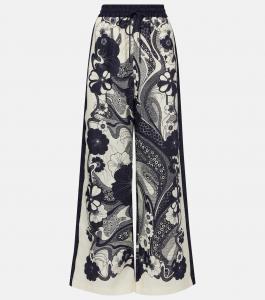 Широкие льняные брюки с цветочным принтом Mickey Alémais, темно-синий