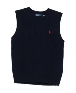 Синий пуловер без рукавов с узором «косичка» Polo Ralph Lauren, синий