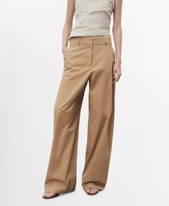 Женские хлопковые брюки со средней посадкой и широкими штанинами MANGO, Medium Brown