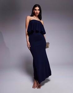 ASOS DESIGN трикотажное структурированное платье-бандо мидакси с оборками темно-синего цвета