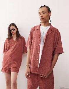 Рубашка унисекс из вельвета розового цвета Reclaimed Vintage