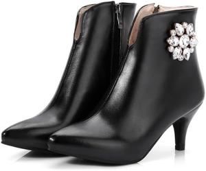 Женские модные ботильоны на каблуке-иной с острым носком и боковой молнией с кристаллами для свадьбы WAOLSU, Black