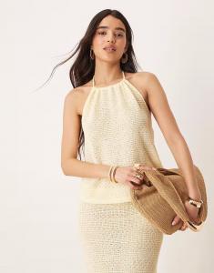 Вязаный топ крючком желтого цвета Gina Tricot