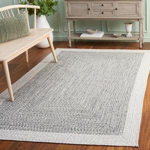 Ковер SAFAVIEH, 153 x 244 см, Washable Rug Braided Collection - Ivory & Grey Black, ручной работы, для помещений и улицы, устойчивый к погодным условиям, идеален для патио, гостиной, прихожей, столовой (BRA281G)