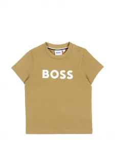 Хлопковая футболка с короткими рукавами BOSS Kidswear, бежевый
