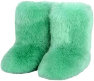 Женские пушистые зимние ботинки с искусственным мехом, средней высоты, на плоской подошве Urmycos, Mint