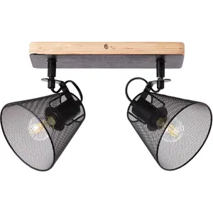 Блестящий потолочный точечный светильник «Целый», 2 лампочки, лампа Е14 | без лампочки, 2-пламенный, черный/под дерево Brilliant