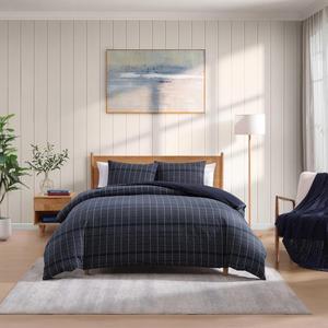 Tommy Hilfiger Комплект постельного белья, 3 предмета, 160x200 см, цвет Cold Spring Blue, из фактурной окрашенной пряжи, легкий, для круглогодичного использования, наволочки с застежкой на пуговицы