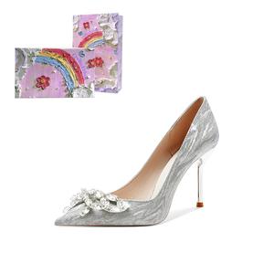 Crelinkxlat Французские элегантные минималистичные туфли на высоком каблуке Silver - Silver в стиле феи, цвет Silver[Oil Painting Box]