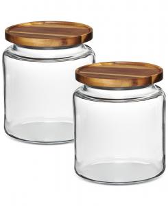 Набор из 2 стеклянных банок Montana с крышкой из акации Anchor Hocking, Clear With Acacia Lid