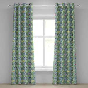 Шторы на люверсах ABAKUHAUS с рисунком кактусов, цветами и бутонами, с изображением природных фруктов, декоративные двухпанельные шторы, 280 см x 260 см, зеленый и синий