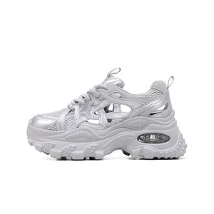 Женские противоскользящие износостойкие низкие массивные кроссовки C°BANNER, серебро