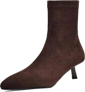 Vinversoesw Женские модные замшевые ботильоны на высоком каблуке с заостренным носком, зимние ботинки на шпильке, вечерние с каблуком-кирпичиком, цвет хаки, размер 33