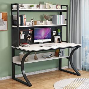 Компьютерный стол Xinmeikai с полками и перфорированной панелью, черный каркас + белая полосатая [pegboard], 140x60x170 см