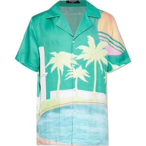 Пальмовая принтованная короткий рукав твил рубашка BALMAIN, зеленый