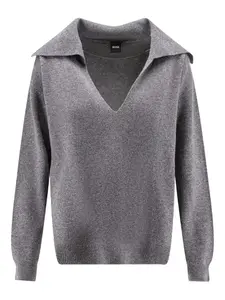 Свитер с кружевными вставками и объемным воротником Boss, серый