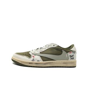 Трэвис Скотт X Air 1 Винтажные баскетбольные кроссовки Унисекс Лоу-топ Бежевый/Зеленый Джордан, Бежевый Зеленый