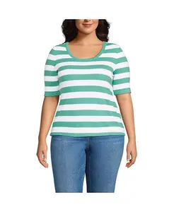 Футболка размера плюс с драпировкой, облегающим лифом, рукавами до локтя и глубоким вырезом Lands' End, зеленый