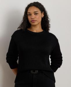 Свитер большого размера из смесовой хлопковой ткани с круглым вырезом Lauren Ralph Lauren, Black