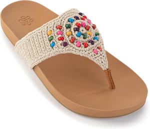 Сандалии Sak Everly Slide - женские модные босоножки на плоской подошве с мягкой амортизирующей стелькой - пляжные слипоны для повседневной носки The Sak, Ecru Multi Beads