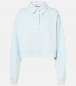 Хлопковый поло-свитер с махрой Tory Burch, серый