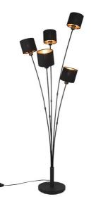 Торшер MeineWunschleuchte 5flammig Stoffschirm Schwarz, черный/золотой