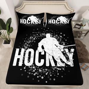 Erosebridal Комплект постельного белья Kids Hockey с черно-белым спортивным принтом хоккейной тематики, Multi 06