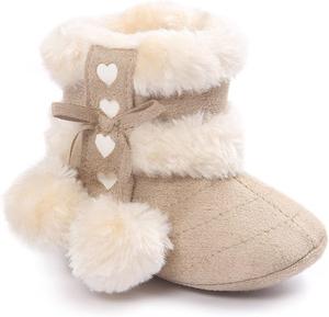 Детские плюшевые зимние сапожки ESTAMICO для девочек с бантиком, Light Khaki