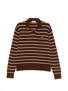 Футболка в полоску с V-образным вырезом Miu Miu, коричневый