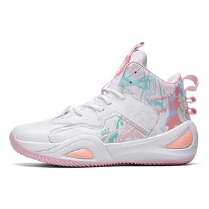 Термостойкие Абразивостойкие Дышащие Противоскользящие Высокие Баскетбольные Кроссовки Unisex MUSNODO, Бело-Розовая Кожаная Верхняя Часть 885