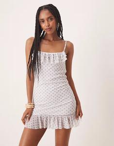 Мини-платье ASOS DESIGN с сетчатым топом и оборками в синий горошек