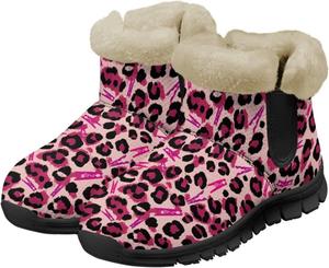 Женские зимние снегоступы с утеплителем, плюшевые ботильоны до щиколотки, противоскользящие, для активного отдыха на свежем воздухе, походов, велоспорта, удобная обувь, размеры 6-12 Quxjehoe, Pink Leopard Print