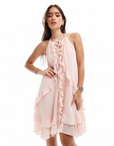 Многоярусное мини-платье TFNC с оборками нежно-розового цвета