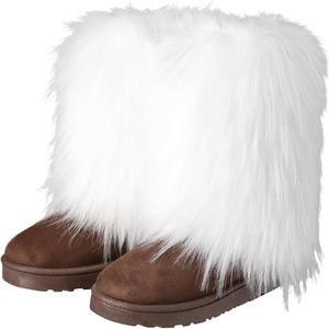 Женские сапоги YESBOR с искусственным мехом, средней длины, пушистые и теплые, для снега, на плоской подошве, для вечерних образов