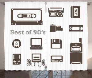 Штора ABAKUHAUS в деревенском стиле с видеоигрой, ностальгия по 90-м, универсальные ленточные шторы для гостиной с петлями и крючками, 280 x 175 см, коричневый Abakuhaus