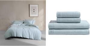 Calvin Klein Комплект постельного белья Twin XL (203x274 см), в комплекте простыня с глубоким карманом, наволочка и одеяло из меланжевого хлопка, цвет бирюзовый