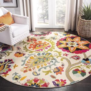 Ковер SAFAVIEH, 201 x 201 см, Monaco Collection Ivory/Multi MNC229A в стиле бохо с цветочным принтом, не линяет, для столовой, прихожей, гостиной, спальни