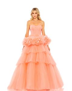 Платье из тюля без бретелек с перьями Mac Duggal, цвет coral