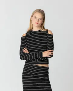 Женский топ с длинными рукавами и вырезами на плечах Noon, черный