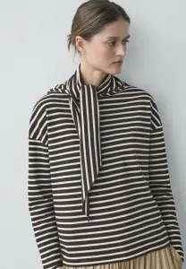 Полосатая футболка с длинными рукавами и отделкой в виде шарфа Massimo Dutti, Dark Brown