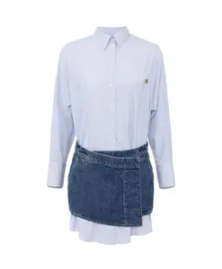 Платье из хлопкового поплина и джинсовой ткани. Elisabetta Franchi, синий