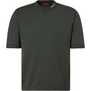 Шелковая хлопковая футболка с интарсией GUCCI, зеленый