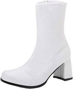 Женские ботильоны на квадратном каблуке с искусственной кожей, с круглым носком и молнией, для вечеринок и клубов Generic, White
